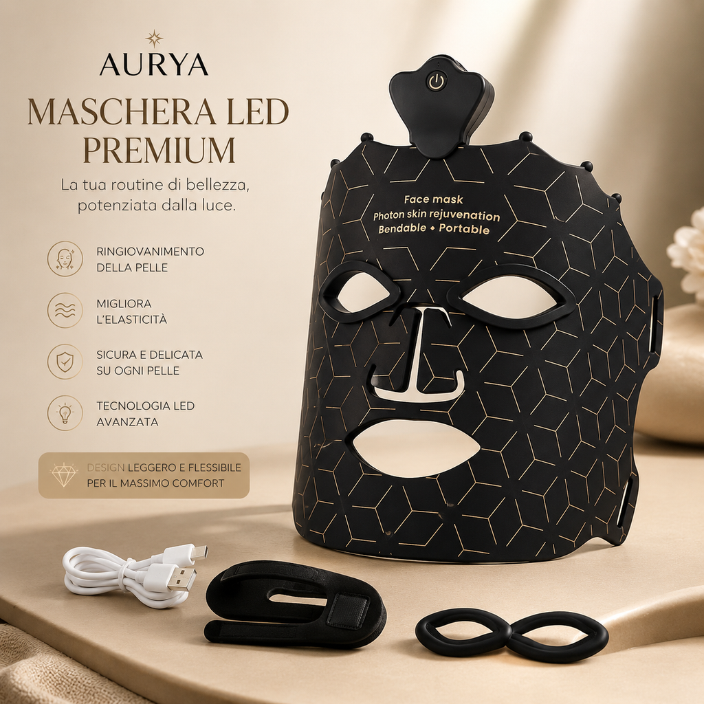AURYA Mask maschera LED viso in silicone con accessori inclusi